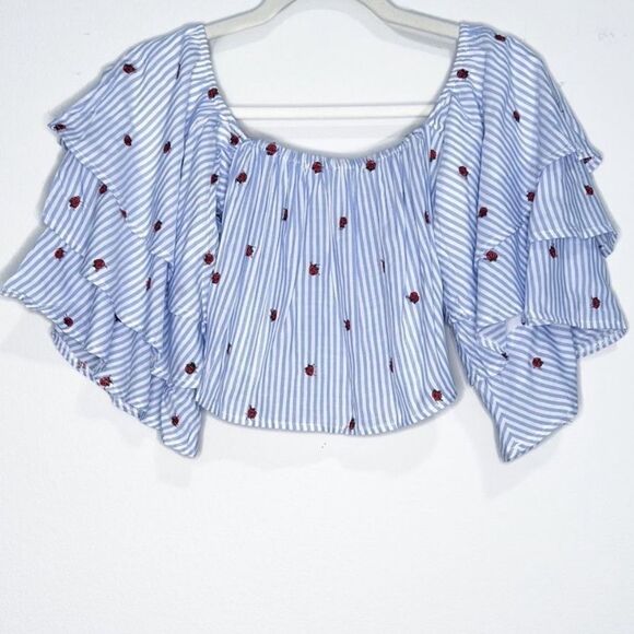 NWT Olivaceous Rose Embroidered Ruffled Sleeve Crop Top - Picture 7 of 11